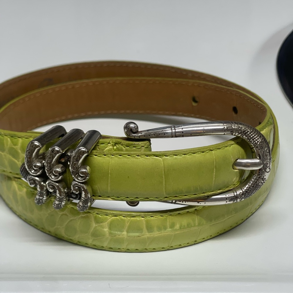 Pistachio color Crocodile-Embossed Belt with Silver Buckle